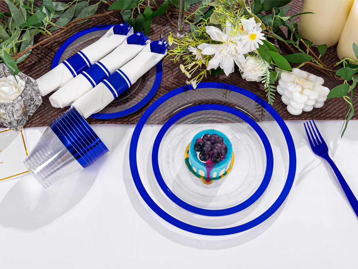 Gold/Silver/Green/Red/Black/Blue/RoseDisposable Plates and Silverware Set: Dinner Plates,Dessert Plates, Cups,Napkins,Knife, forks, spoons-Perfect for Party