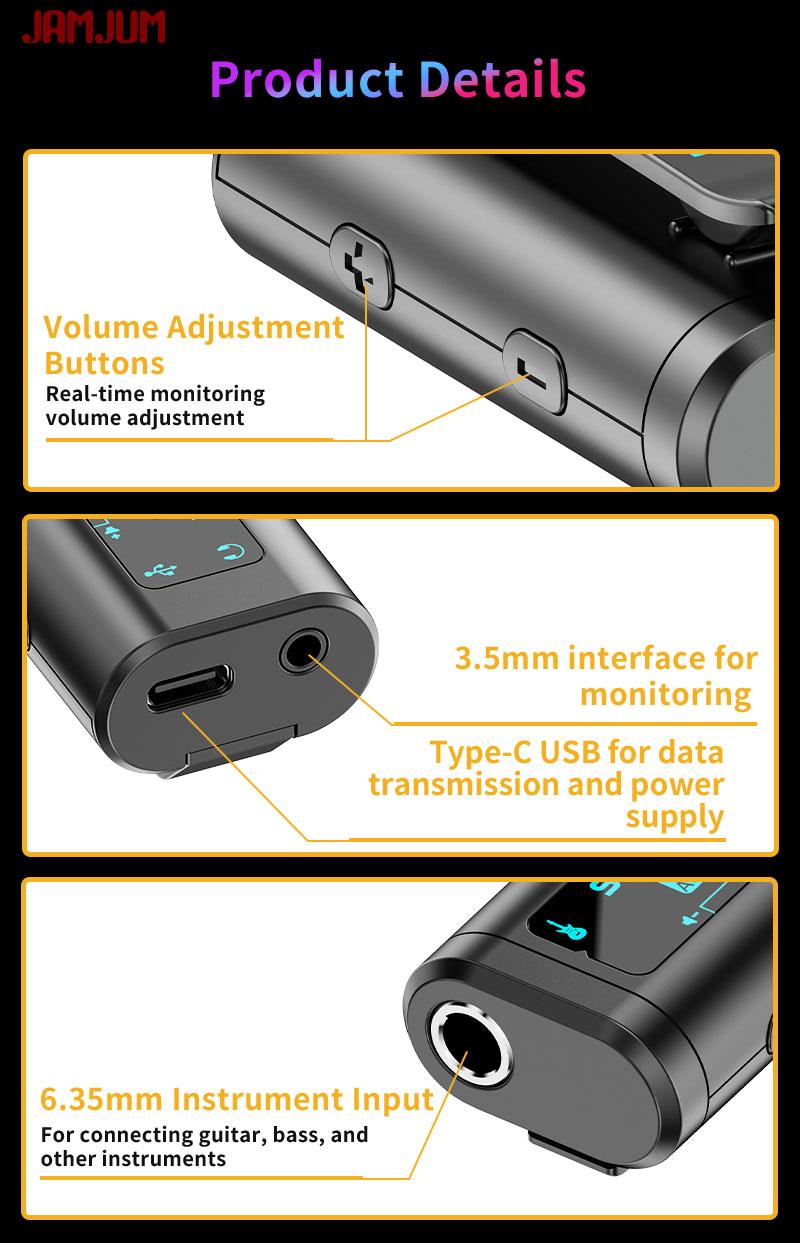 JAMJUM Portable High-Definition Audio Interface Type-C, Compatible with Multiple Systems, Plug-And-Play Guitar Recording Device Audio Equipment