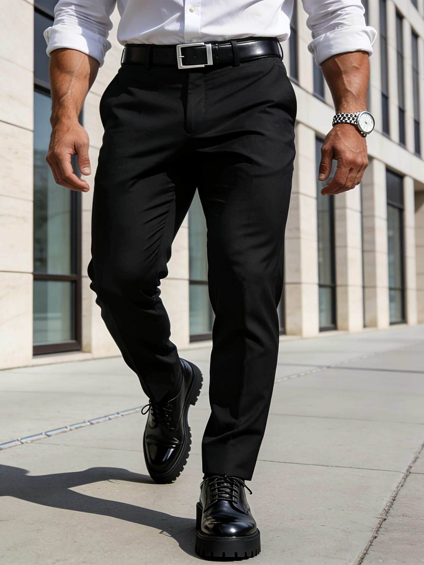 2-pieces Men's New Loose Straight Leg Elastic Solid Color Formal Pants, Casual Pockets, Anti-Wrinkle Comfortable Business Casual Trousers for Work and Weekend, Casual Fashion Pocket, Versatile, Modern