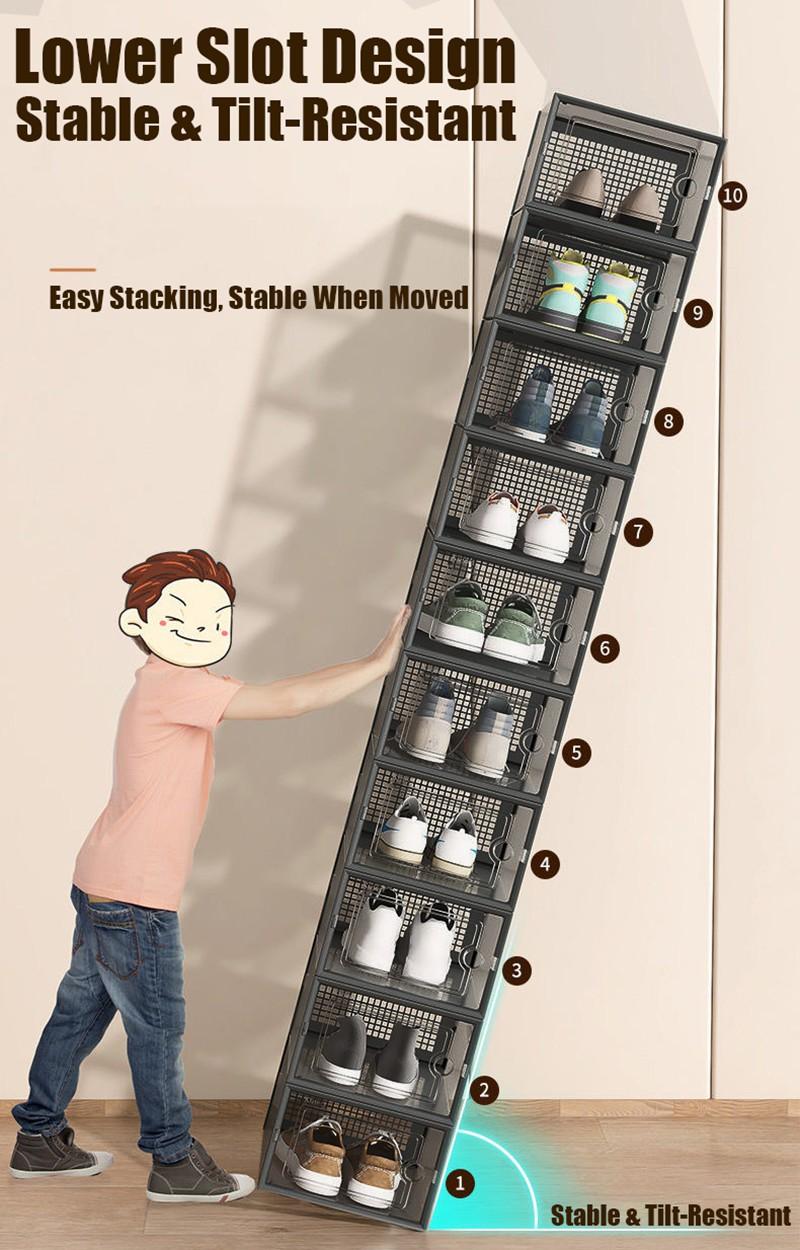 Space-Saving Shoe Storage Box Portable No Assembly Required 2mm Thick Panel Load Bearing 23kg Dustproof Foldable Shoe Container For Bedroom Closet 12/24Pcs