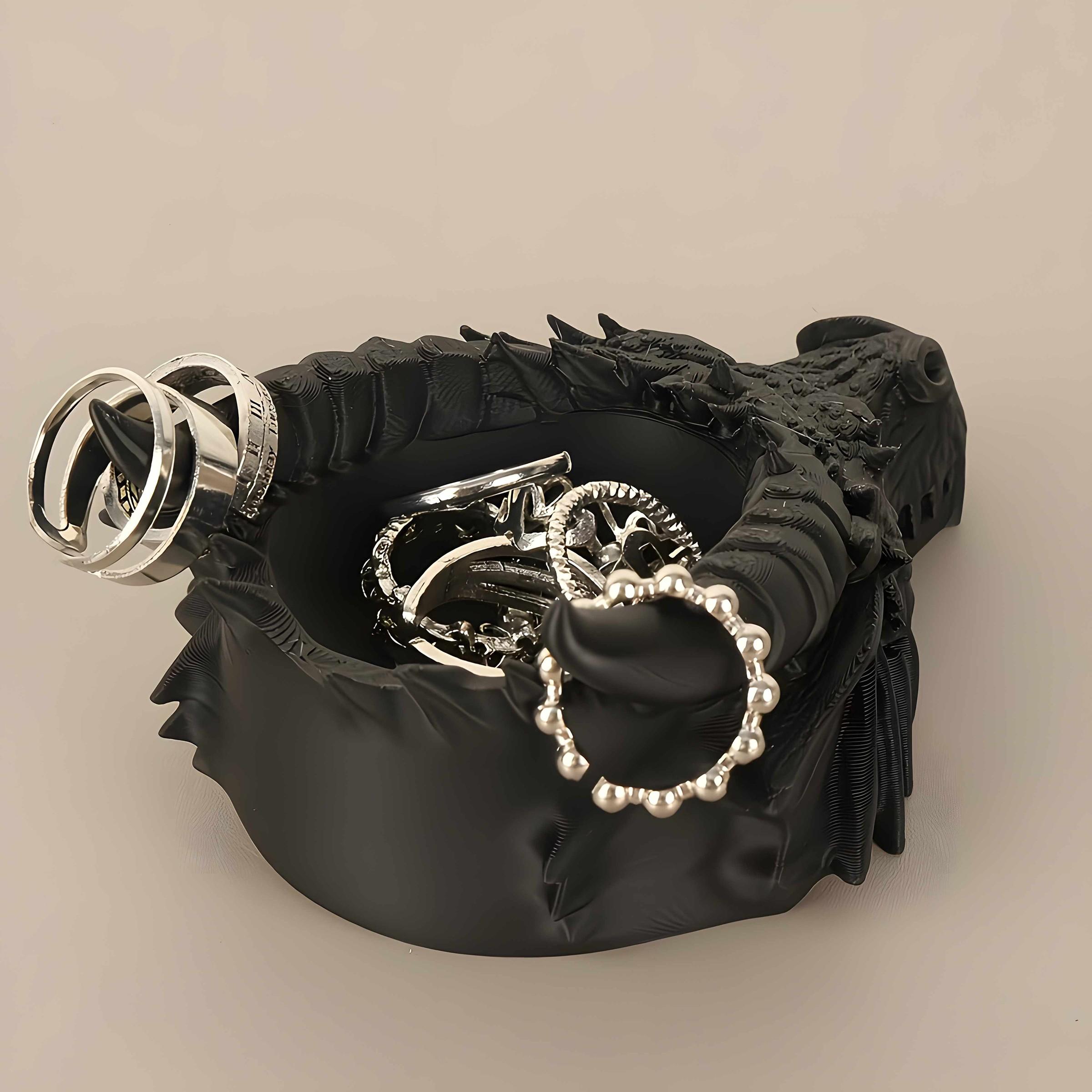 Gothic Dragon Head Jewelry Storage Tray, Dark Style Desktop Decor, Ring Necklace Display Stand, Practical Desk Organizer, Cool Decoration