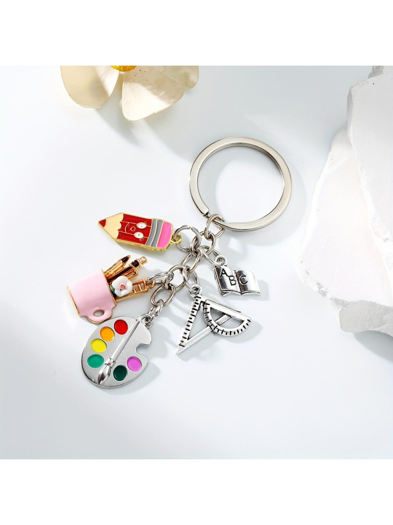 1pc Alloy Ancient Silvery Art Painting Board Keychain, with Ruler, Paint Brush and Pen Holder, School Art Small Gift, Gift Choice for Painting Friends