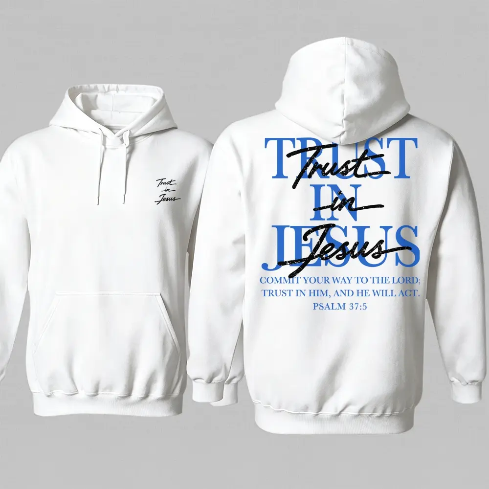 Unisex Vintage Trust In Jesus Pullover | Aesthetic Bible Verse Clothing, Oversized Fit Drop Shoulder Hoodie Top, High Street Skater Style Wear