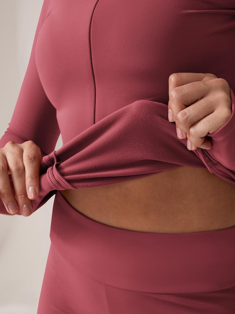 Women's Fleece Lined Sportswear Set, Yoga Clothes Set, Yoga with Stand Collar Zipper Thumb Hole Long Sleeve Top High Waist Tight Pants