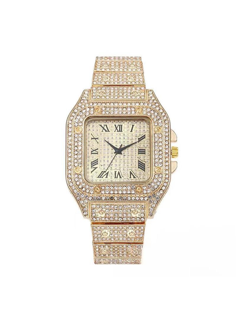 A square-shaped men's quartz watch featuring a starry sky design on the dial, stainless steel strap, diamond embellishments, and Roman numerals, Diamond Wrist Watch A square-shaped men's quartz watch featuring a starry sky design on the dial, stainless steel strap, diamond embellishments, and Roman numerals, Diamond Wrist Watch
