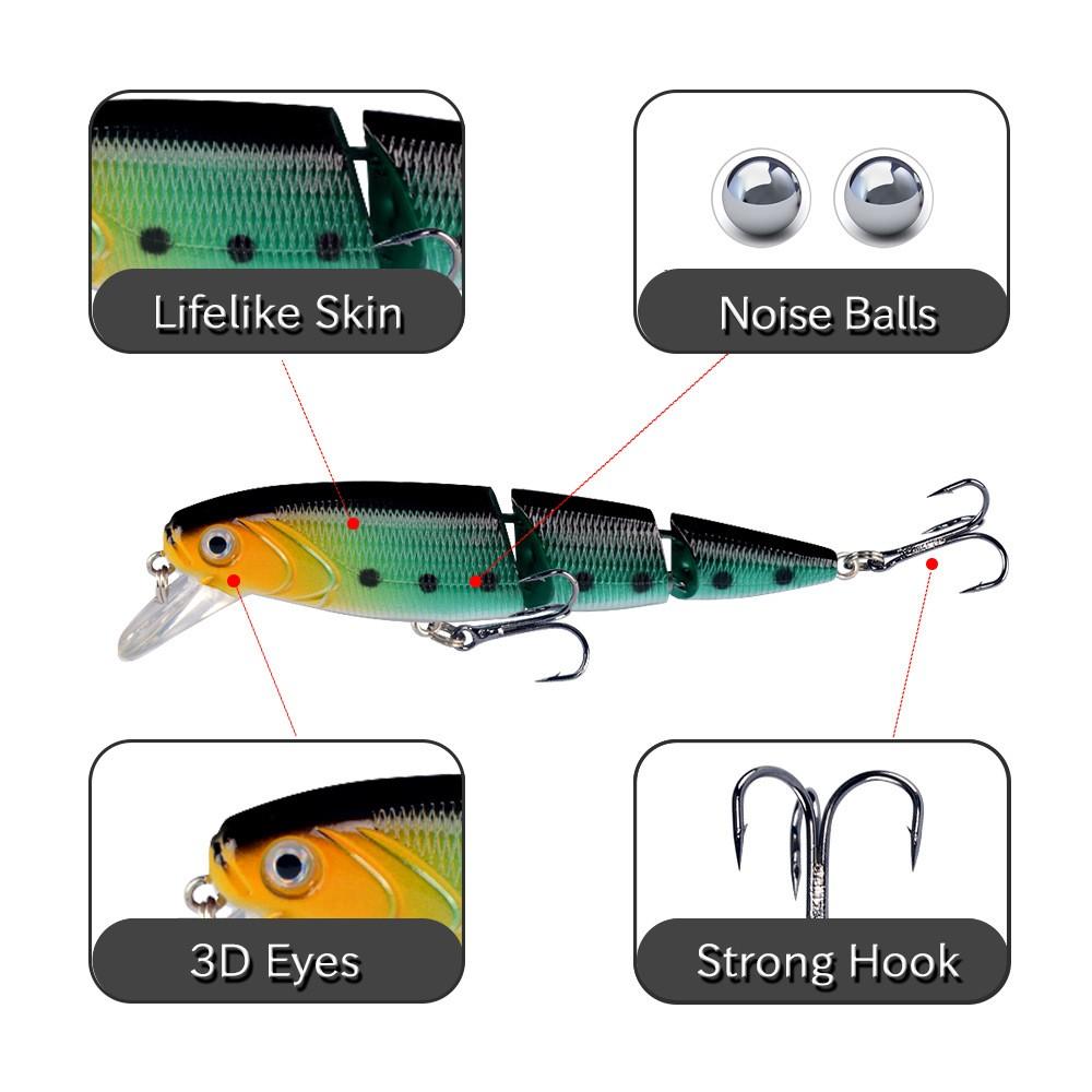 5pcs Multi-Section Minnow Bait 11cm/4.3inch, Sharp Worm Hooks, Ideal for Freshwater Saltwater Fishing, Saltwater Fishing Lures, Catch Large Bass, Perch, Pike!