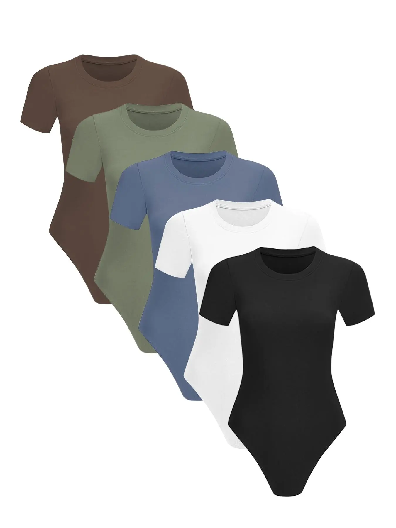 Women Crew Neck Short Sleeve Bodysuit, Soft Stretch Jumpsuit Top, Casual Y-Type Romper, Organic Textile, All Seasons