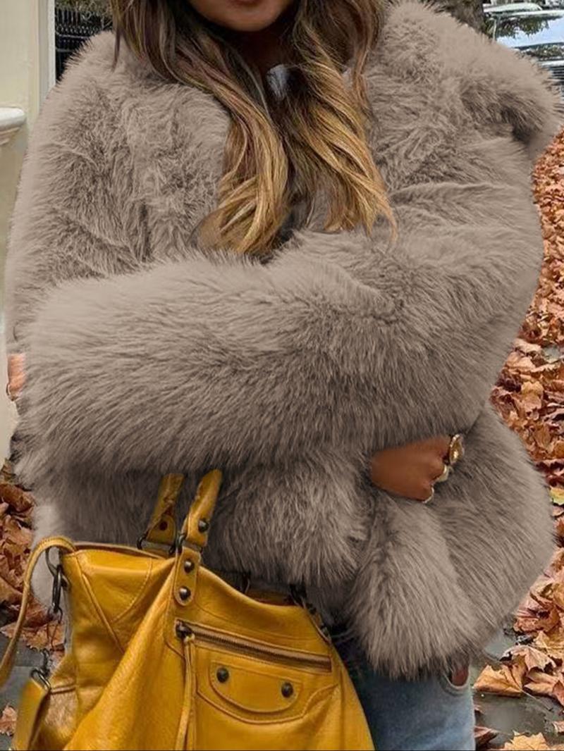 Women's Casual Faux Fur Hooded Jacket, Short Fall & Winter Coat, Medium-Weight with a Luxe Feel, Fitted Design