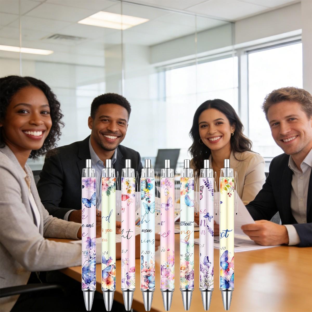 8/16/24 Pcs Christian Butterfly Ballpoint Pens, Bible Verse Inspirational Quotes Pens Set, Religious Flower Butterfly Smooth Writing Gifts for Women, Coworker Teacher, Office School Supplies