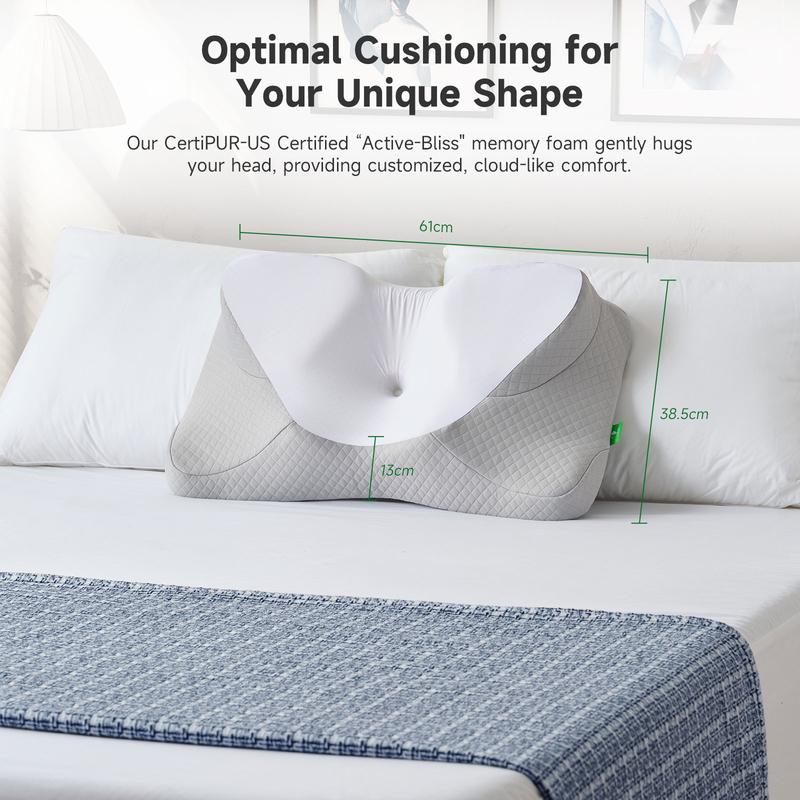 VIZIM Ergonomic Infinity Memory Foam Pillow, Semi-Wrapped Orthopedic Design with Adjustable Height, Cervical Neck Support for Side, Back & Stomach Sleepers, Breathable Cover