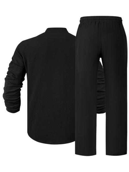 Men's High-Quality Linen Set, Beach Button Shirt & Casual Loose Pants, Spring Summer Wear, Comfortable Breathable Fabric Clothes
