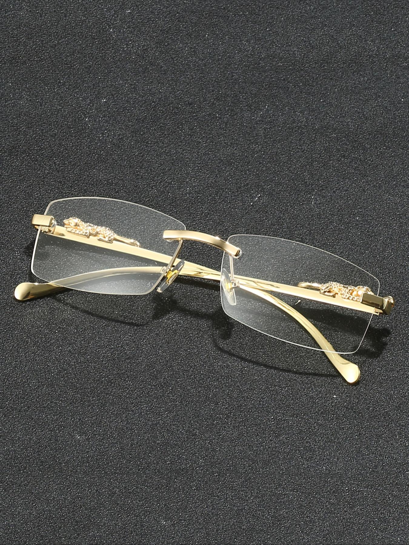 Men's Metal Frameless Leopard Leg Decorative Glasses, Fashion Casual Style for Parties & Daily Wear, All Season Fashion Eyeglass Accessories