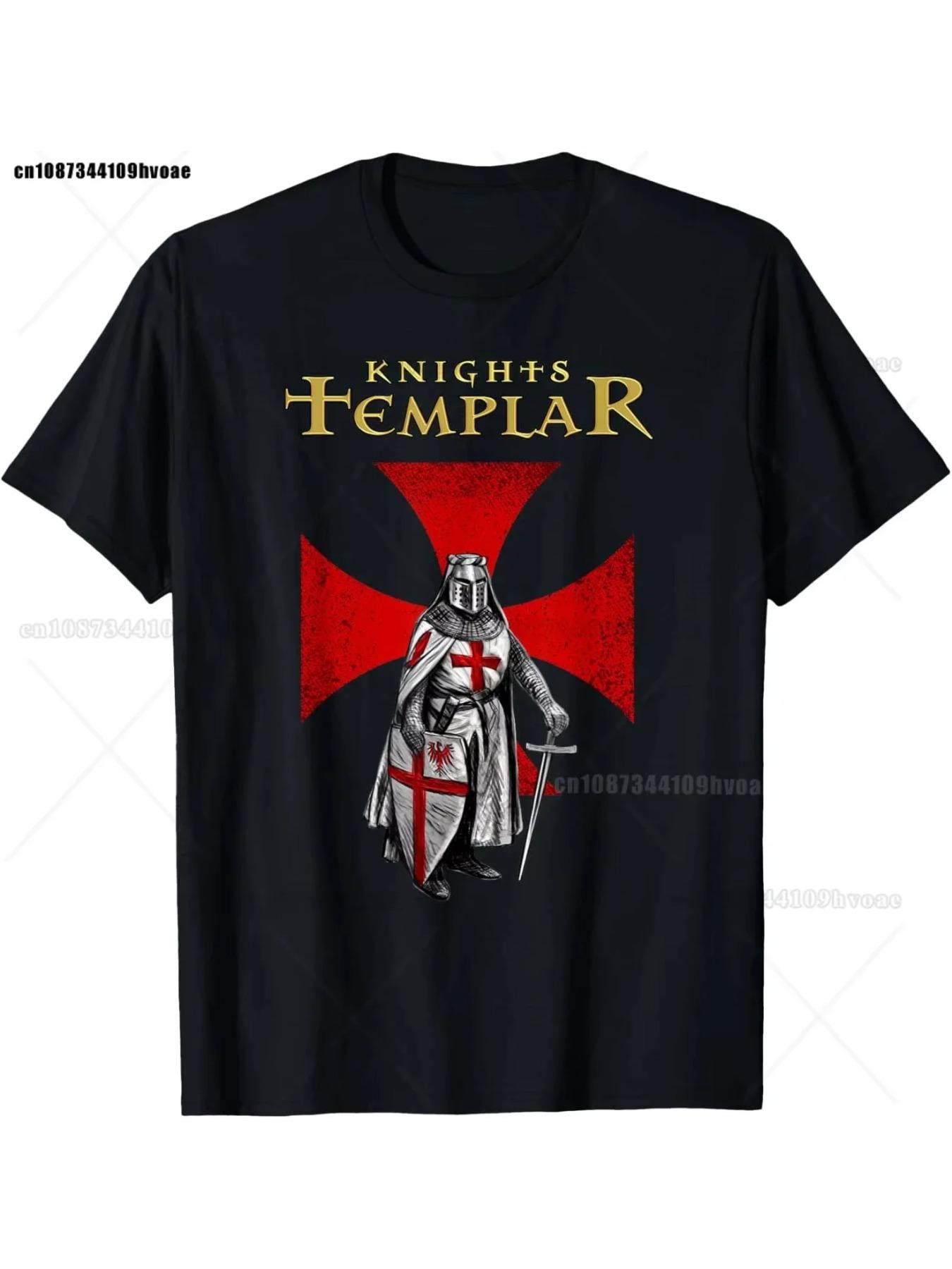 Templar Knight T-shirt, Deus Vult Vault Knight Templar Cross T-shirt, Street Fashion Comfortable Unisex Short-sleeved Casual Top