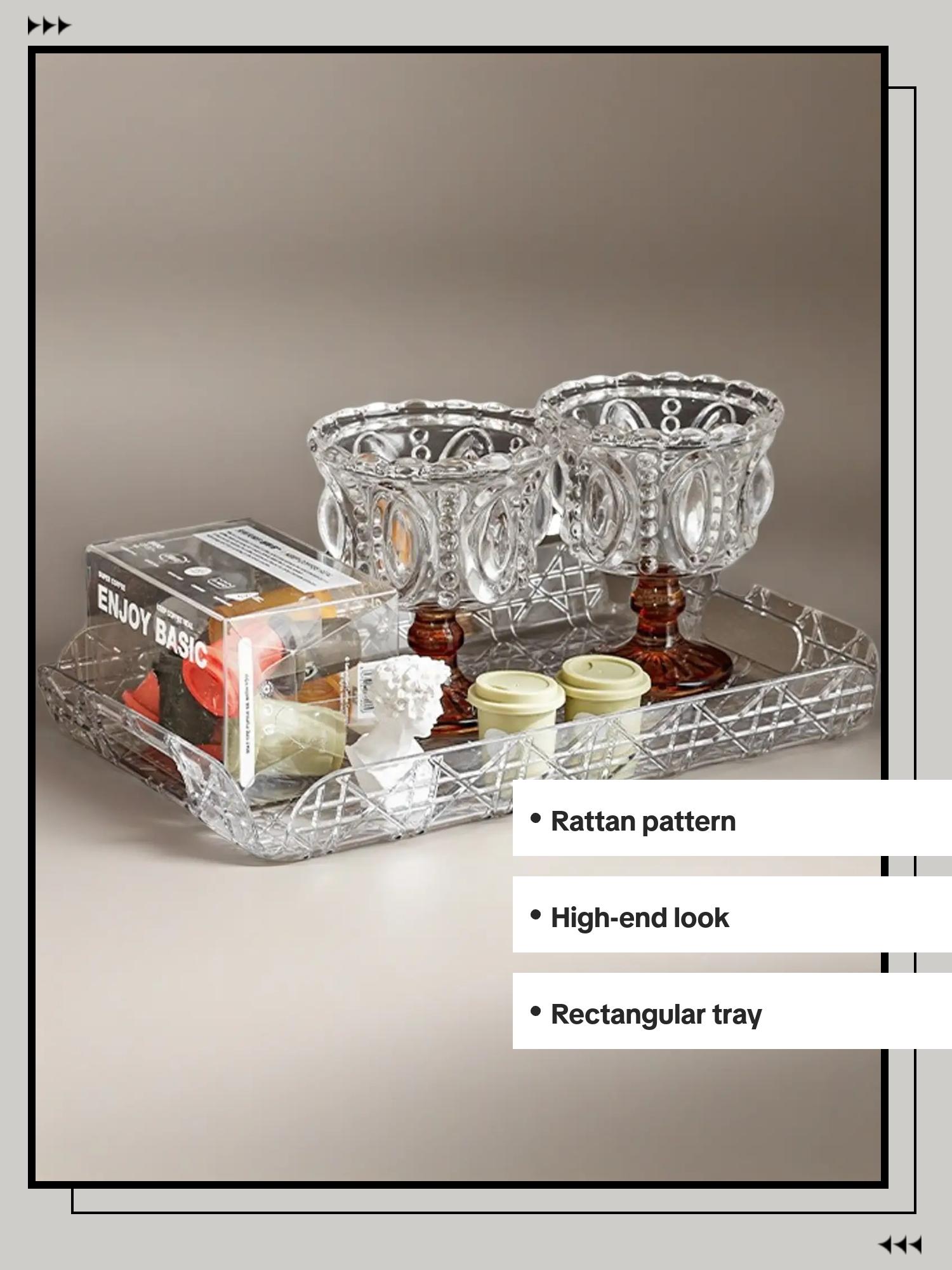 Luxury Rattan Pattern Tea Tray, High-End 2026 New Model, Rectangular Tray for Home, Living Room, Coffee Table, Beauty Accessories