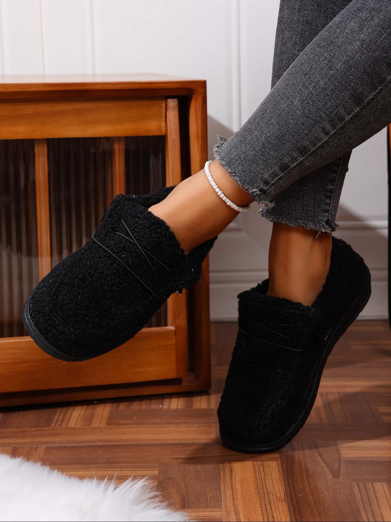 Women's Fashion Cotton Shoes, Casual Slip On, New Style Slip-On Plush Slippers, Fleece Lined Single Shoe, Suitable for Daily Wear & Home Use