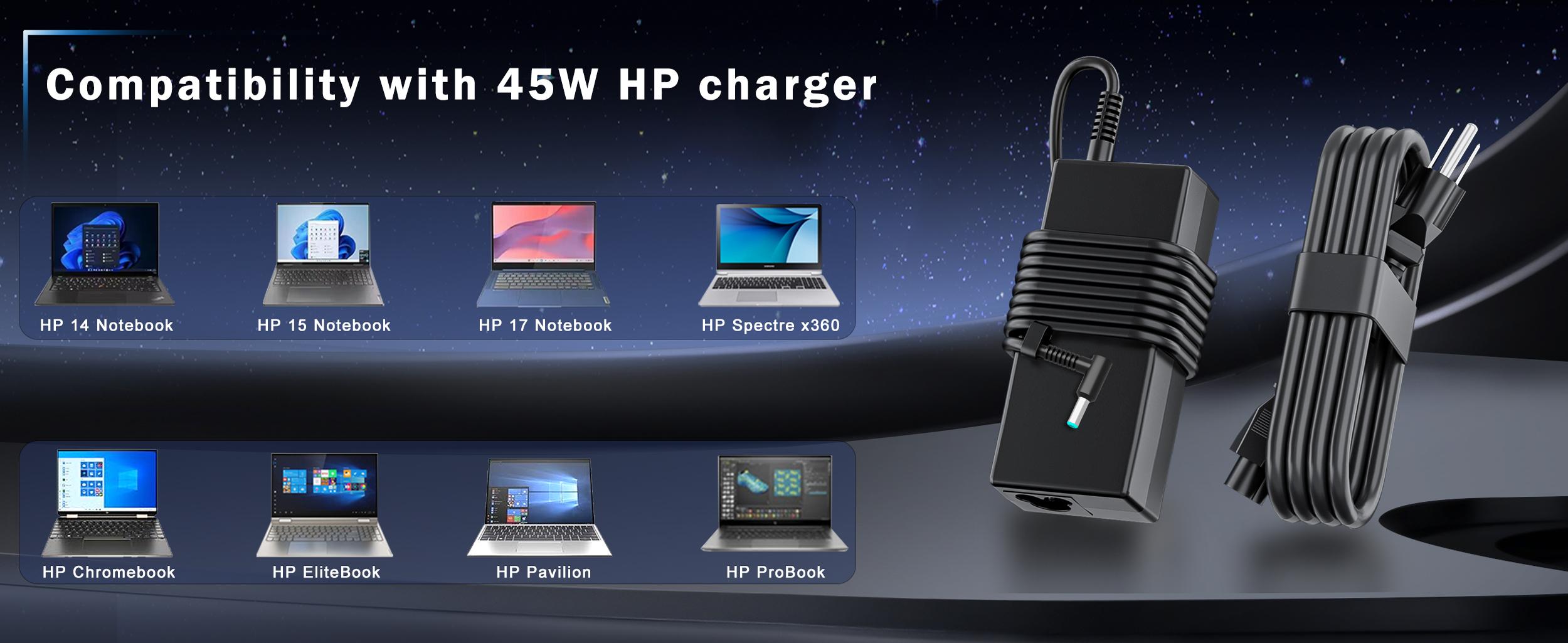 45W 19.5V 2.31A for HP Laptop Charger Blue Tip,HP Pavilion x360 11 13 15, Zbook 14u G4 G5 15u 15 G3, Notebook 15,HP Stream 13 11 14 AC Adapter with Power Cord