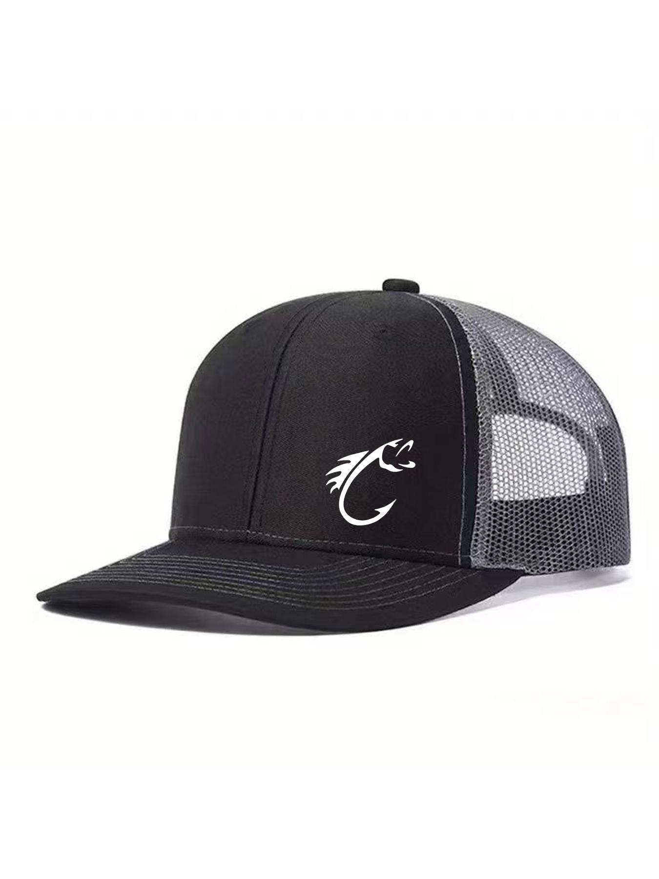 Neutral Fish Hook Pattern Printed Baseball Cap, Outdoor Fishing Cap, Adjustable Mesh Design, Casual Style Suitable for Outdoor Activities, Snapback Trucker Hats