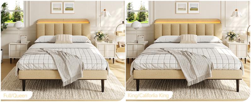 【Valentine's Day Gift】ONBRILL Adjustable Headboard for Full/Queen Size Bed Frame, Linen Fabric Bed Headboard with Storage & RGB LED Light in Modern Vertical Channel Design