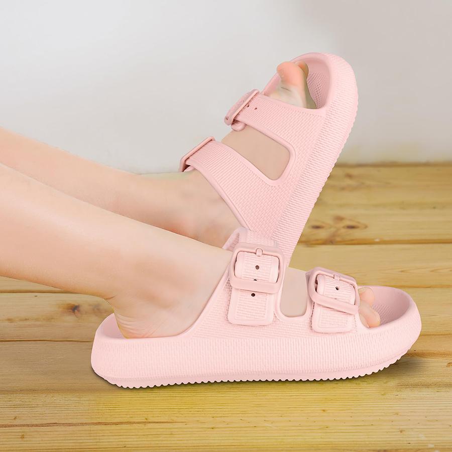 Pillow Slippers for Men and Women  | Adjustable Double Buckle Shower Slides | Cushioned Thick Sole Sandals