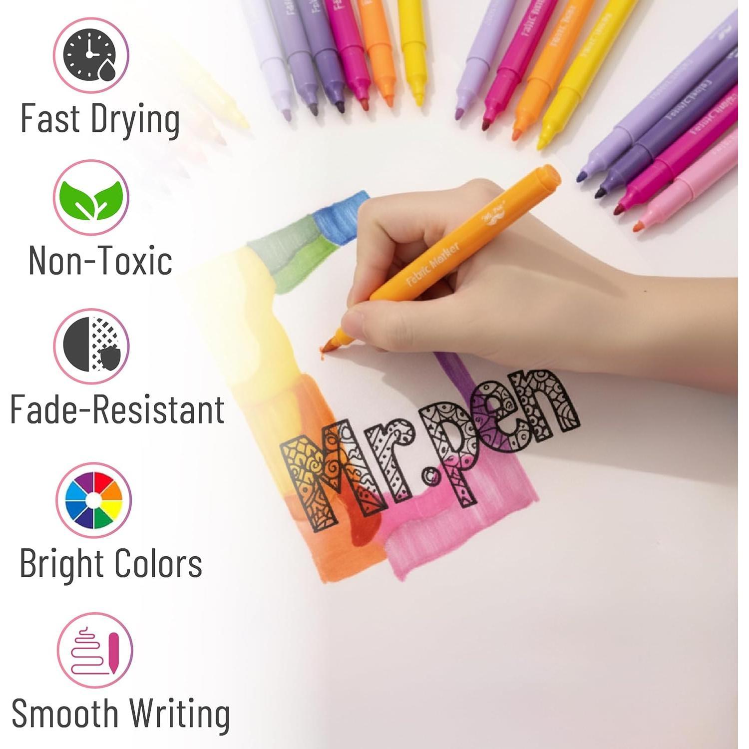 Permanent Fabric Markers, 24-Pack Colorful Crafting Supplies with Permanent Ink for T-Shirts, Bags, Canvas (Office Stationery Writing Tool)