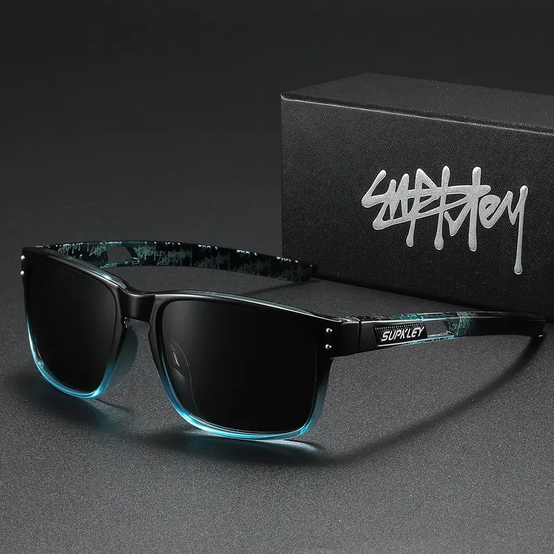 SUPKLEY Lightweight and Casual Men's Polarizing Sunglasses with Square Frames, Beach UV Protection Fashion Accessories, Driving and Hiking to Reduce Glare, Trendy Styling Casual Outdoor Sunglasses
