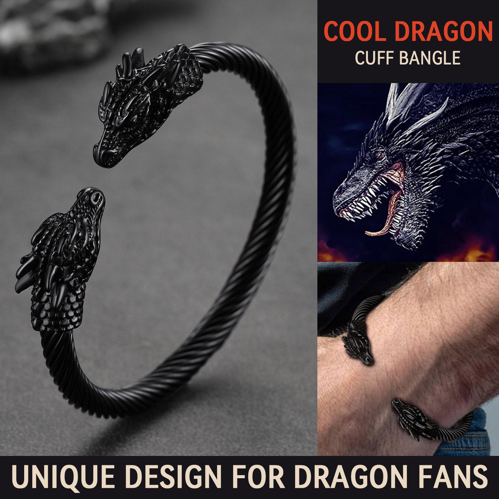 FaithHeart Dragon Head Cuff Bangle For Unisex Stainless Steel Bracelet Viking Style