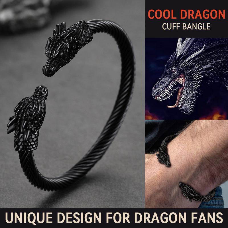 FaithHeart Dragon Head Cuff Bangle For Unisex Stainless Steel Bracelet Viking Style