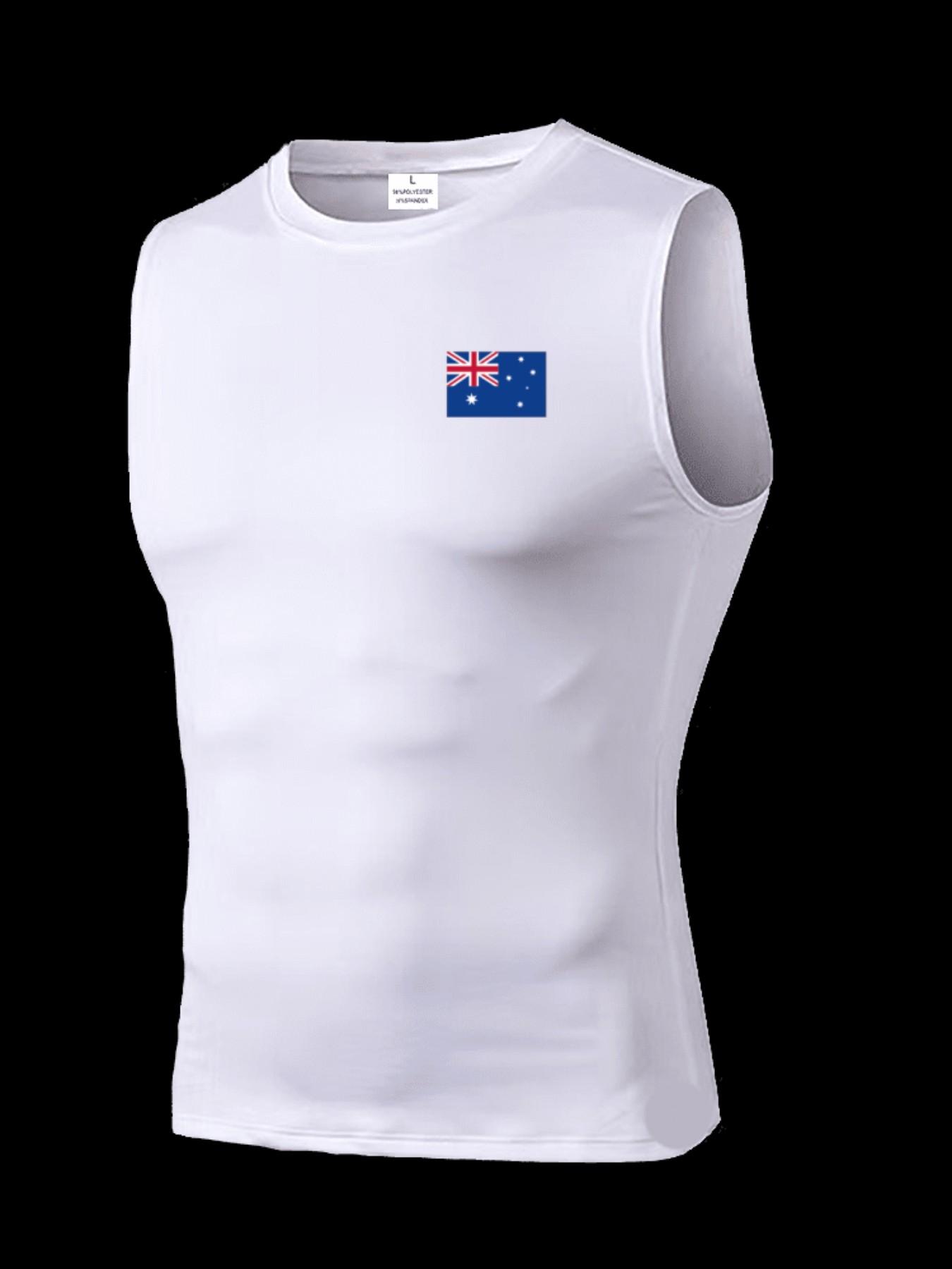 Men's Short Sleeve Sporty Top, Quick-Dry Breathable Moisture-Wicking, Australian Pattern, Slim Fit, Ideal for Gym, Running, Boxing, Outdoor Activities