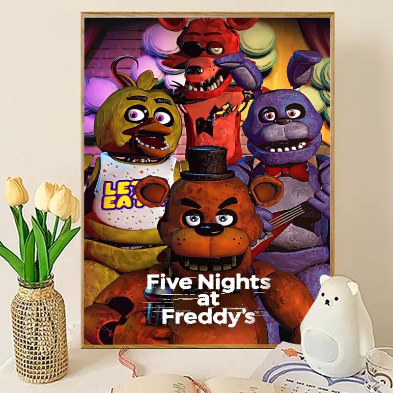 Five N-nights at Freddy's Poster Sticky Wall Art Printing Waterproof Modern Aesthetic Home Living Bedroom Decor Trendy Room Decoration Gift Durable High Quality