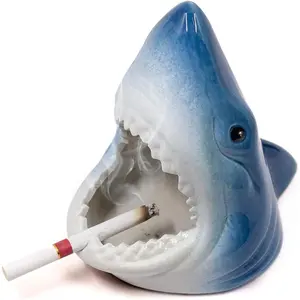 Cigar Ashtray, Ceramic Ash tray for Cigarettes, Shark Windproof Large Ashtray, Outdoor Ash Tray for Home Office Decoration