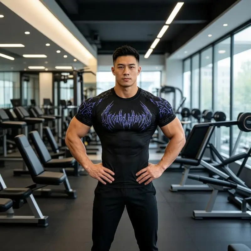 Men's Tight Fit Compression Short Sleeve T-Shirt, Elastic Breathable Athletic Top for Training, Running, Cycling & Gym Workouts