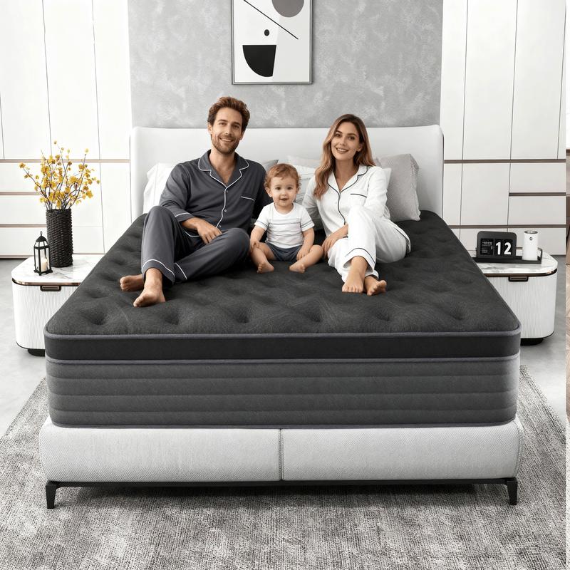 full size mattress 12-inch/14-inch black Mattress, colchones para cama Memory Foam, Pocketed Springs, Suitable for Homes and Hotels, Delivers a Comfortable and Supportive Sleeping Experience.Twin\King queen size mattress memory foam mattress