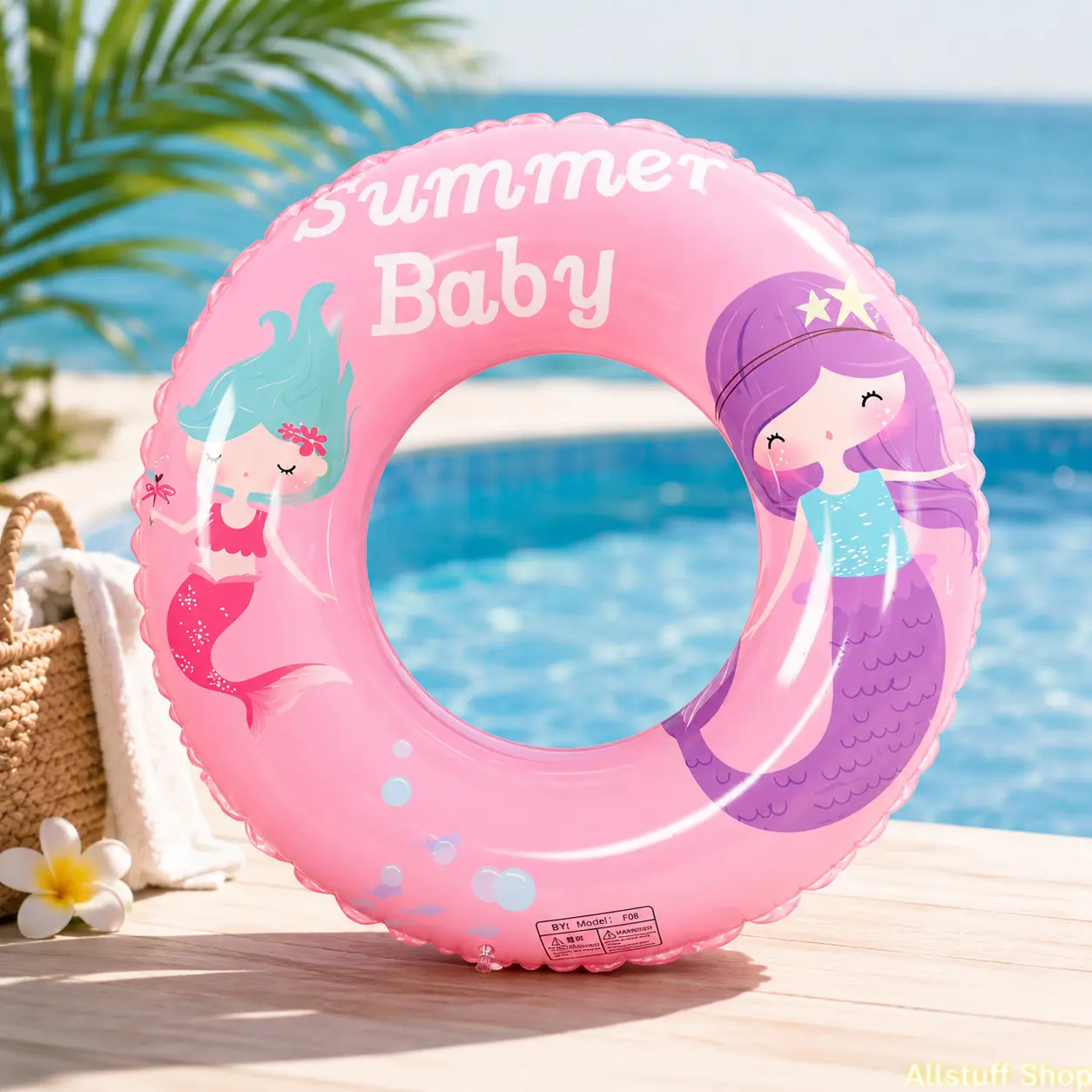 Cartoon Kids Swim Ring Float Cute Mermaid Animal Pool Tube Safe PVC Water Toy for Toddlers Beach Summer Play