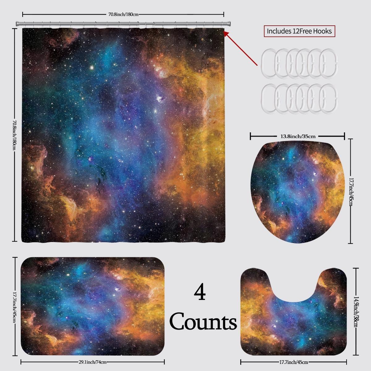 Outer Space Galaxy Shower Curtain, Vibrant Nebula and Starry Night Design for Space Lovers, 72" x 72" Durable Mildew Resistant Polyester Bath Curtain Set