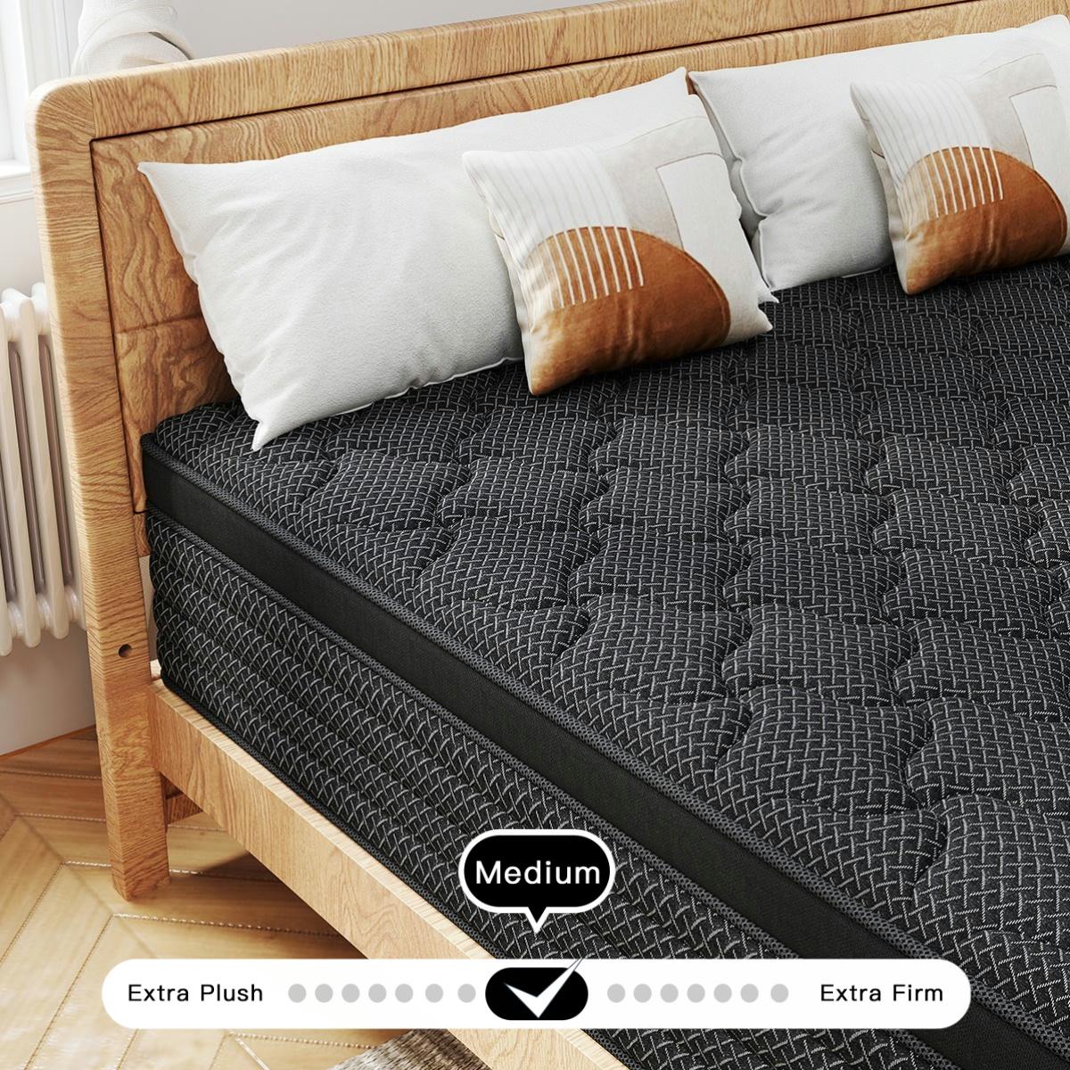 MULINATURE 12" 14" Gel Memory Foam Mattress Hybrid Spring Twin Full Queen King Size Bed In A Box Medium Firm Comfort Body Support​ Mattresses Cool Black