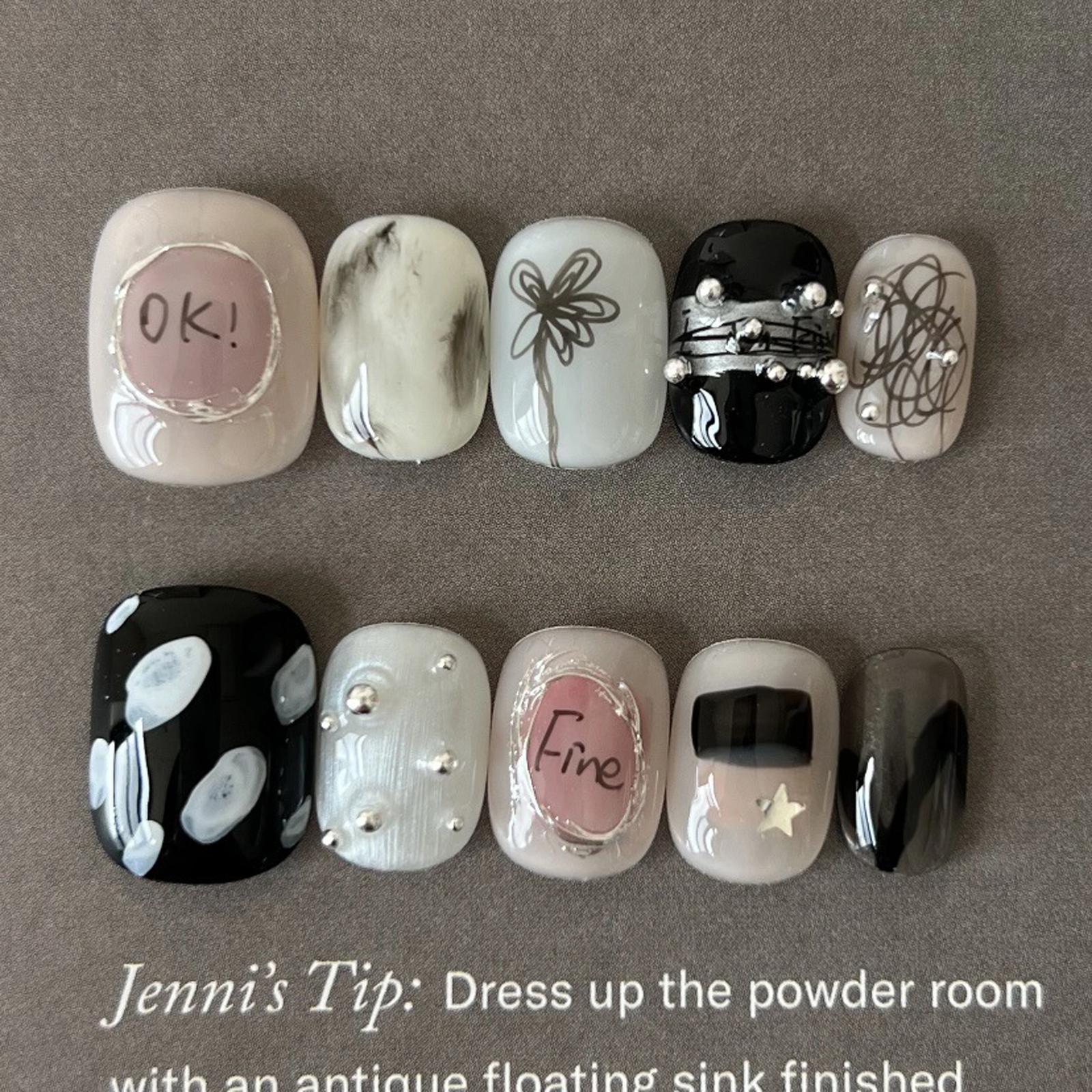 Luxury Nail Freedom! Edgy Graffiti Exquisite Hand-Painted OK!Fine Press On Fake Nails, Get Baddie Nails In 5 Mins, No Salon Needed