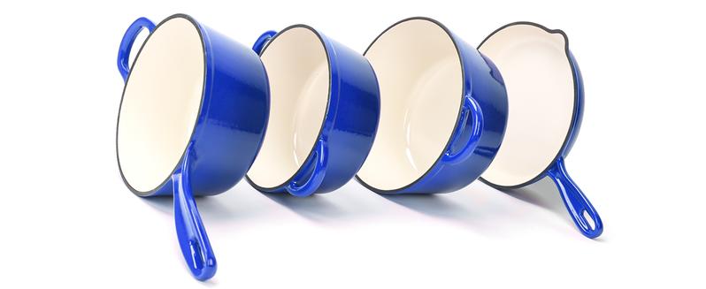 Uniflasy Premium 7-Piece Cobalt Blue Enameled Cast Iron Cookware Set - Dutch Oven, Sauce Pan & Skillet with 3 Tempered Glass Lids, Heavy Duty PFOA-Free Ceramic Coating, Oven & Induction Safe