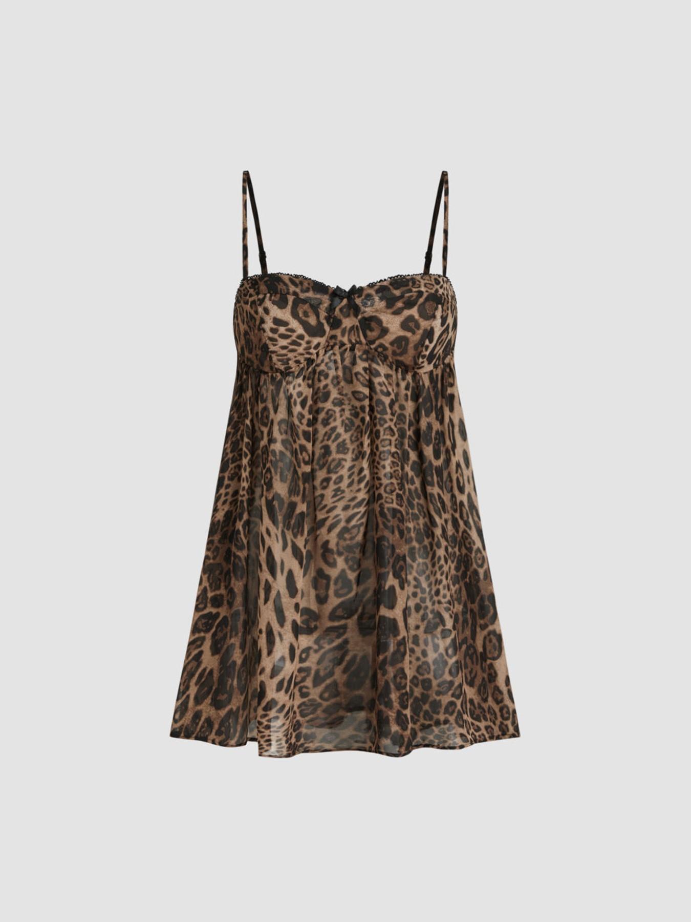 Leopard Print Lightweight Chiffon Top for Women, Summer Sexy Style, Leaf Edge Sleeveless Strapless Crop Top, Trendy Ladies' Fashion Apparel