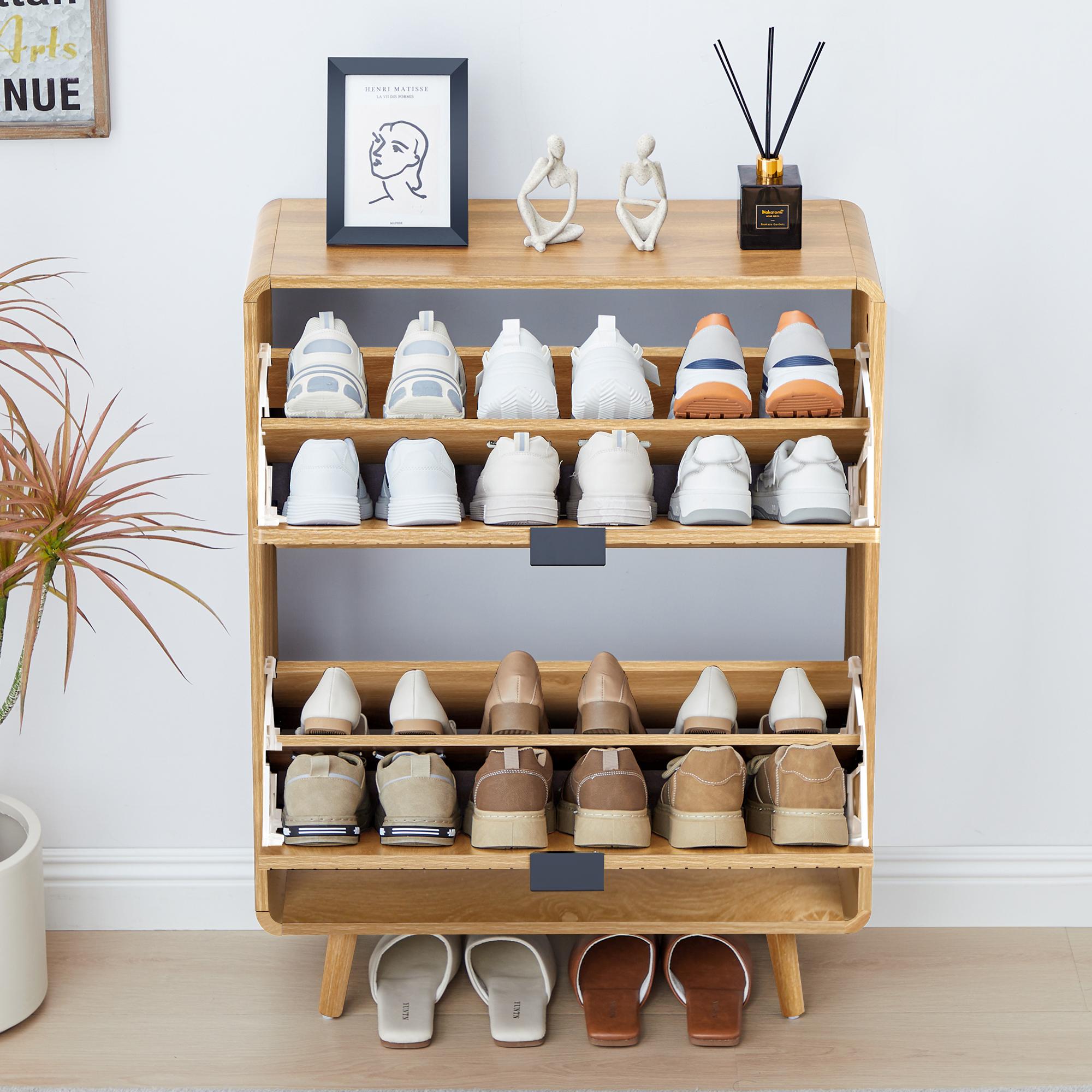 Giratree Modern Mid-Century Wooden Shoe Cabinet, Fluted Design with 2 or 3 Drawers, Stylish Storage Organizer for Entryway, Hallway, or Living Room