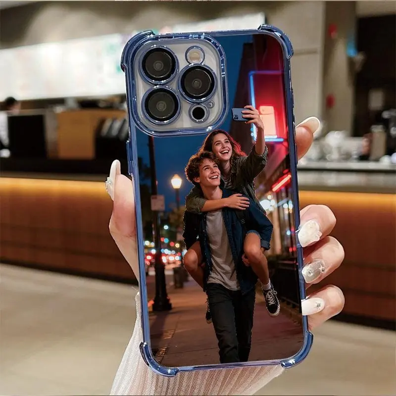 DIY personalized custom romantic couple interactive photo electroplated four-corner airbag anti-drop mobile phone protective case, suitable for iPhone17/16/15/14/13/12/Pro Max/Pro/Plus models, is a creative gift for male and female friends or self-use.