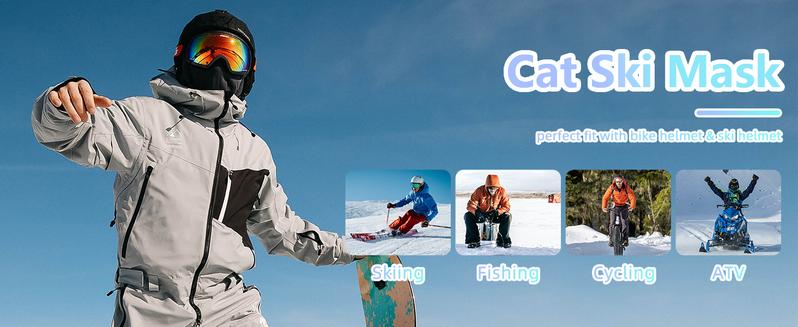 BIGWIG 3D Cat Ski Mask with Ears, All-Season Animal Head Outdoor Sports UV Protection Face Mask, Digitally Printed Mask, Cool Cat Face Cover, Suitable for Skiing, Music Festivals, Cycling, and Halloween