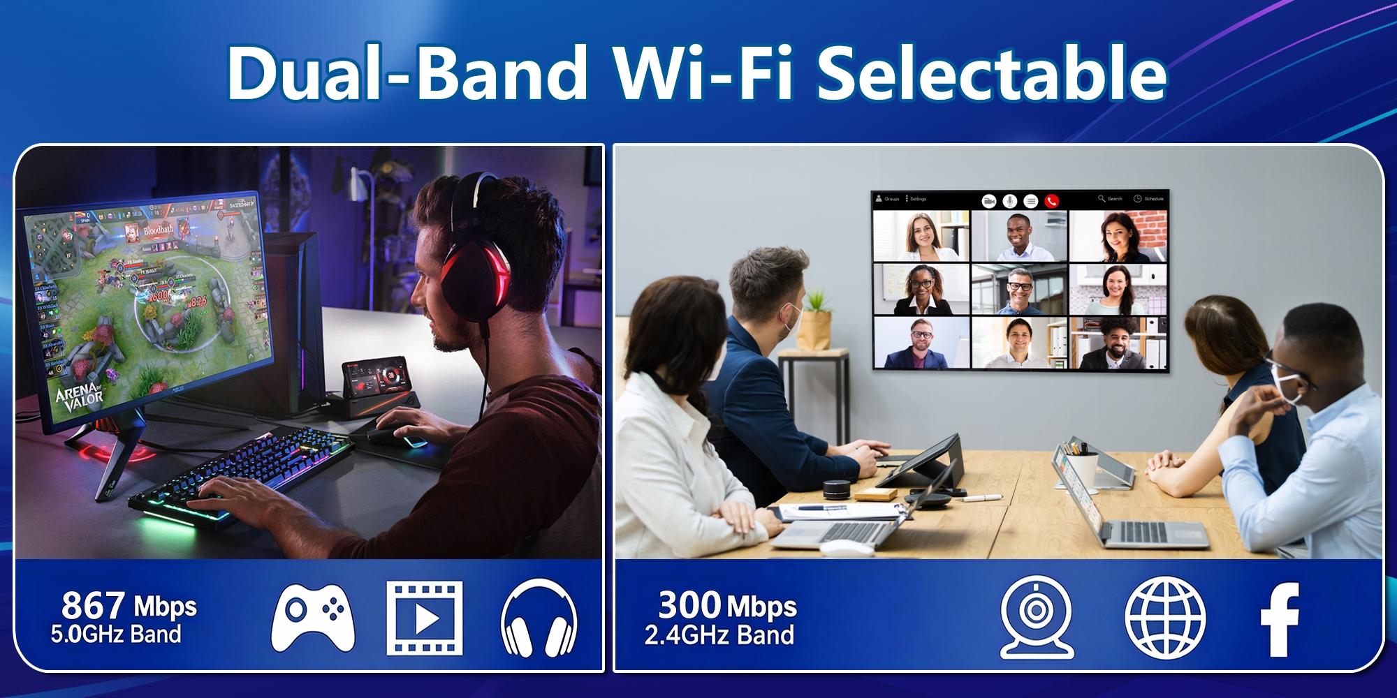 USB 3.0 Wireless Network Adapter, Plug-And-Play, Ac1300 WiFi 5 Dual Band, 2.4GHz & 5GHz, Wpa2 Encryption, Compatible with Windows/linux/macos