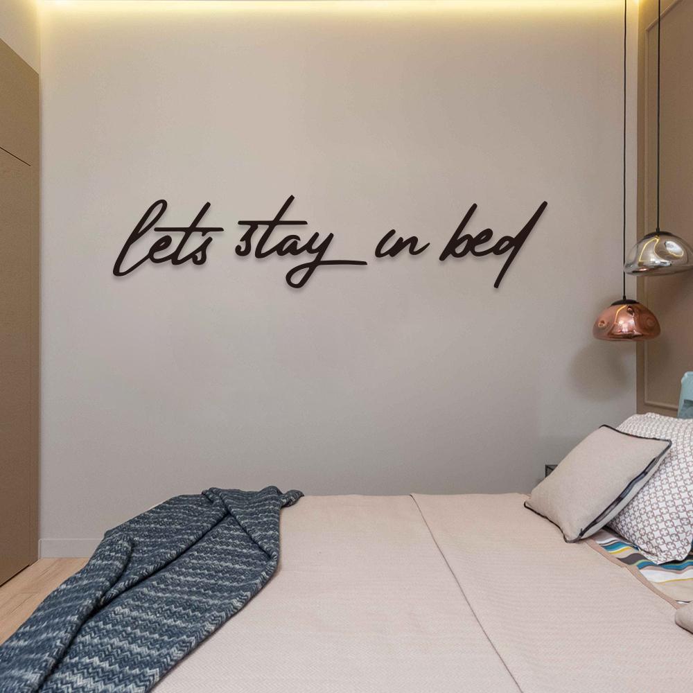 "4pc Let's Stay In Bed"" Metal Wall Art - Rustic Iron Crafted Decor - For Home Decoration - Perfect Housewarming Gift"