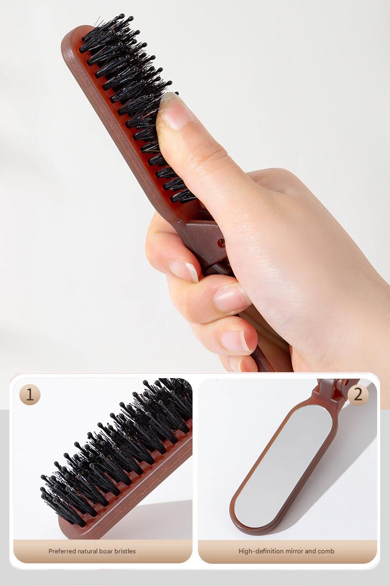 2-In-1 Folding Silver Color Mirror Comb, Portable Compact Hair Brush, Anti-Static Design, Foldable Comb Mirror, Travel Size, Unisex
