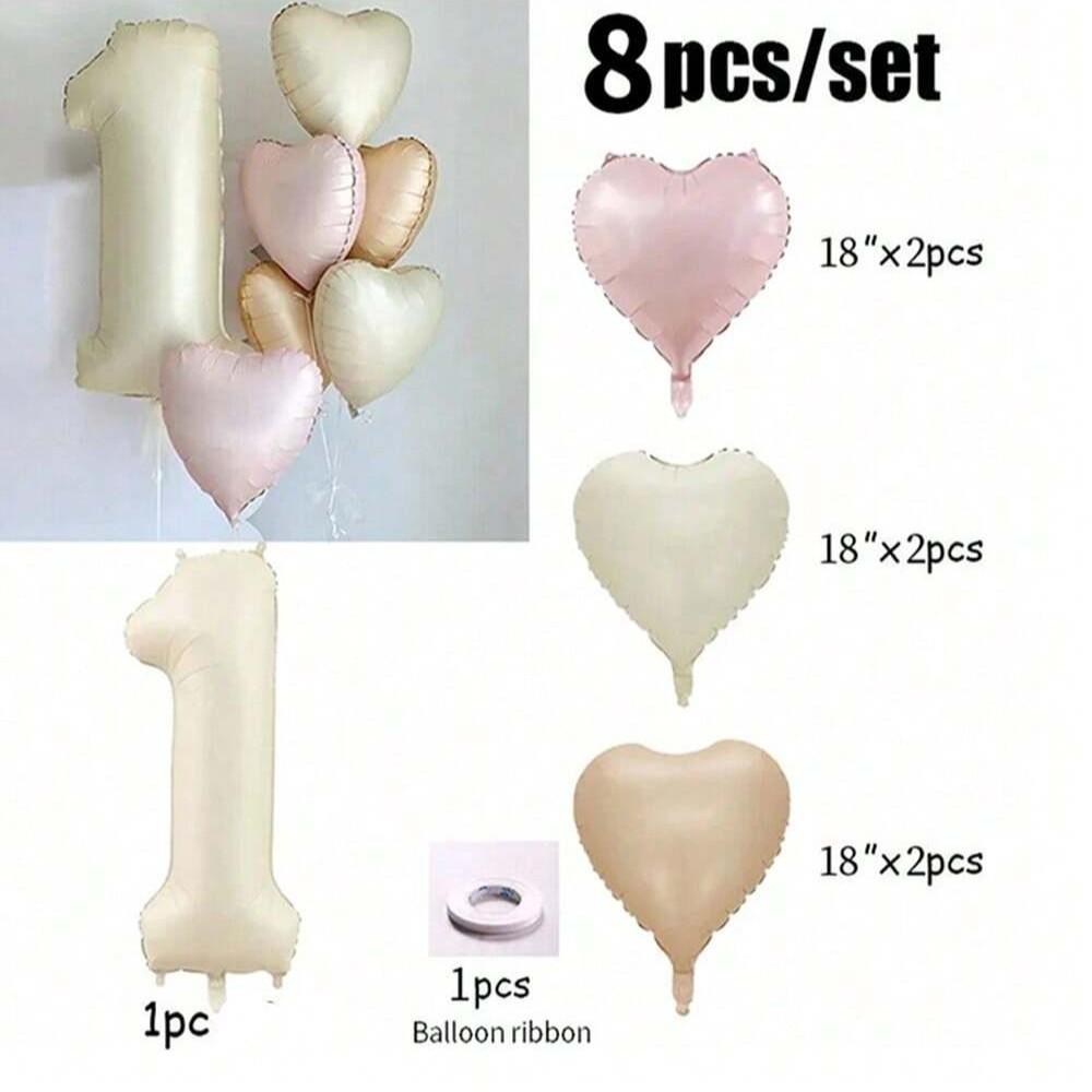 Aluminum Foil Heart Number Balloons Set of 8, Perfect for Birthday Parties, Decorative Party Supplies, Fun and Festive Decoration