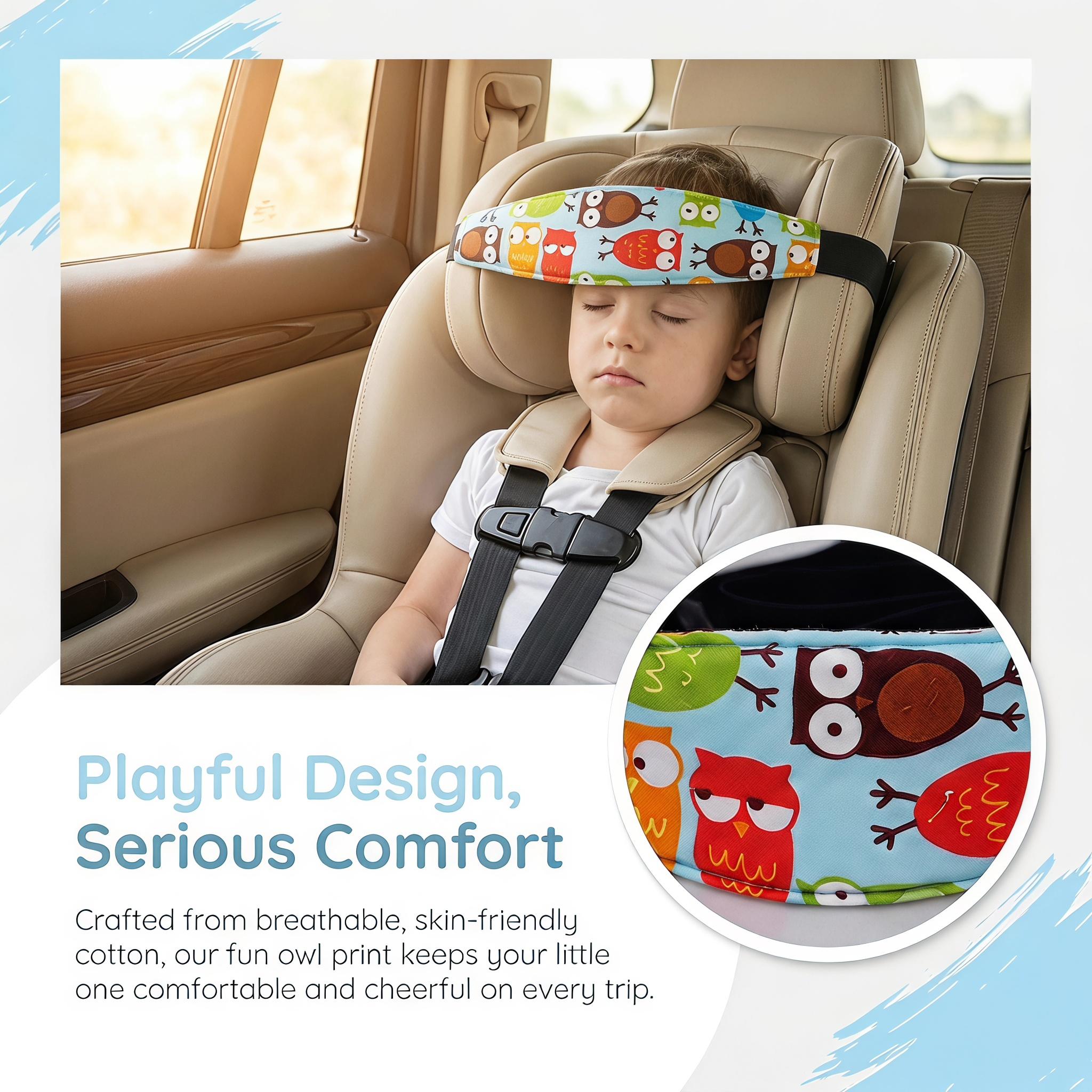 Cute Cartoon Soft Car Headrest Sleep Belt, Adjustable Safety Sleeping Strap for Car Seats, Creative Car Interior Accessory (1 pc)-YY0