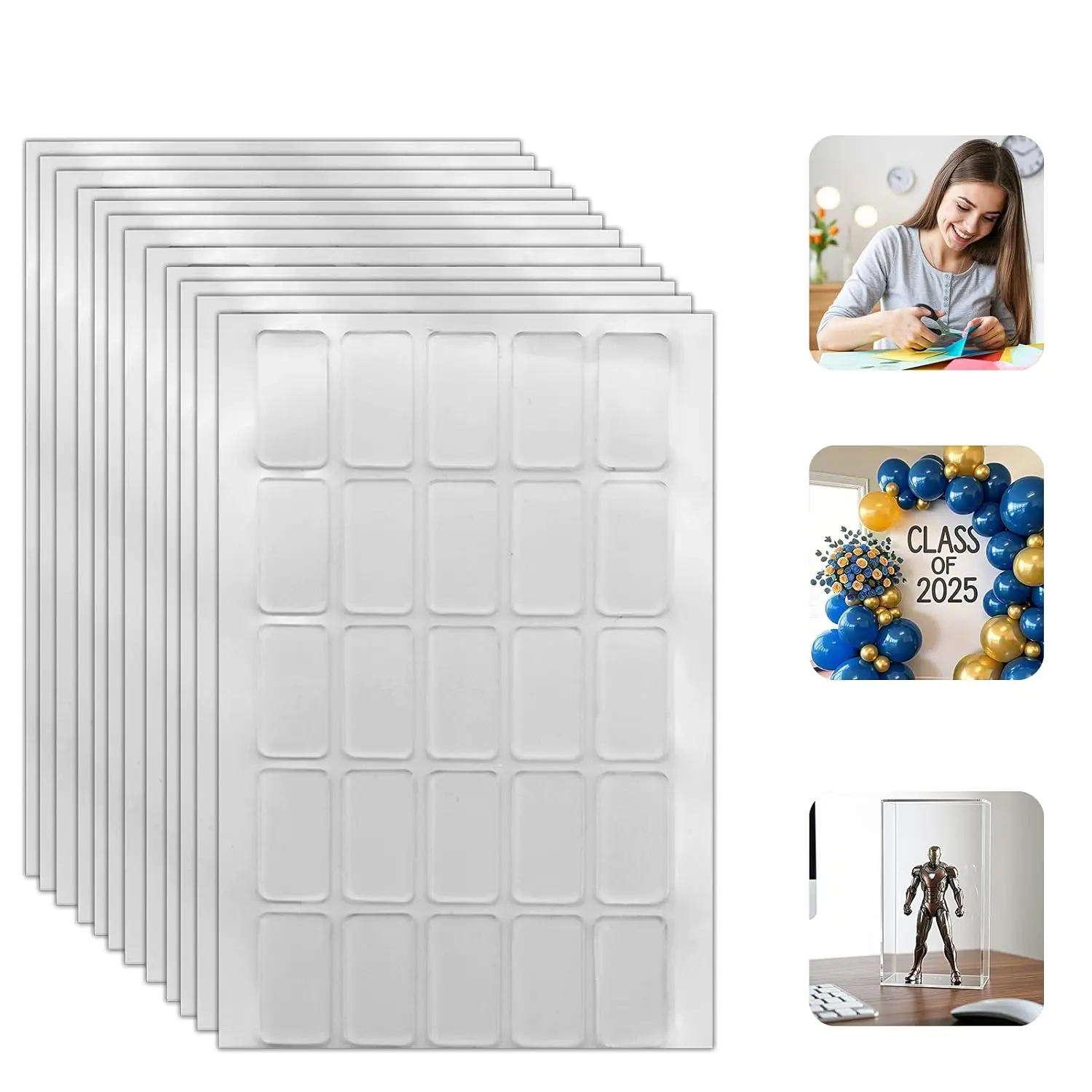 Clear Double Sided Adhesive Stick Dots, 300 Pack | Double-Sided Removable Glue Dots for Wall, Craft and Party Decorations, 0.4 x 0.8 inches