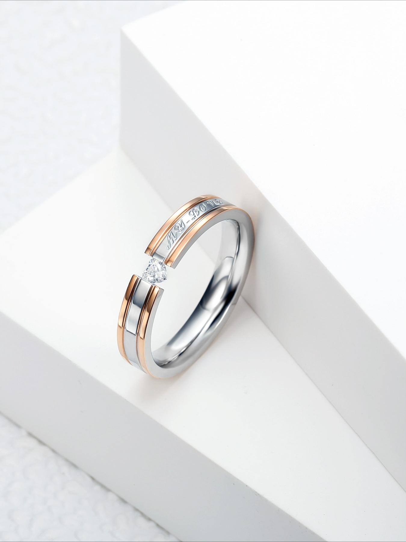 Minimalist and Luxurious Zircon Couple Ring with An Open Mouth, Stainless Steel That Does Not Fade, Gift for Lovers, Anniversary Gift