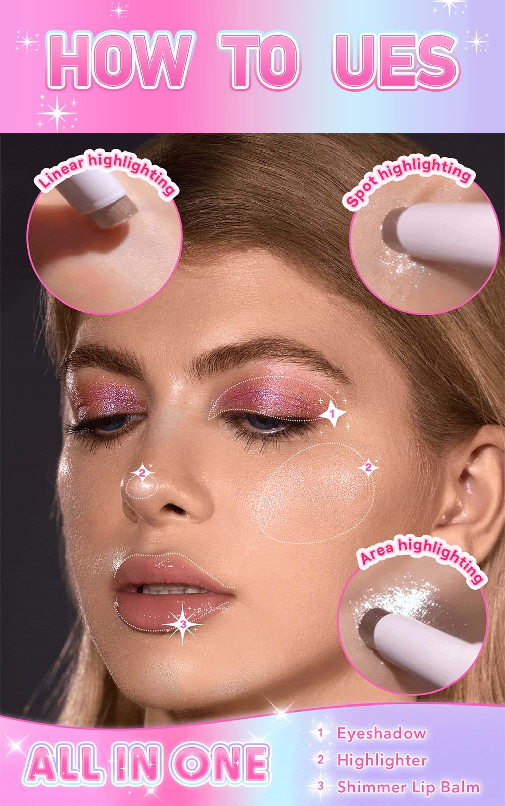 Long-Lasting Super Shiny Eyeshadow Stick, Water-Gloss Jelly Highlighter, Pearl Glitter Finish, Eye Makeup Essential