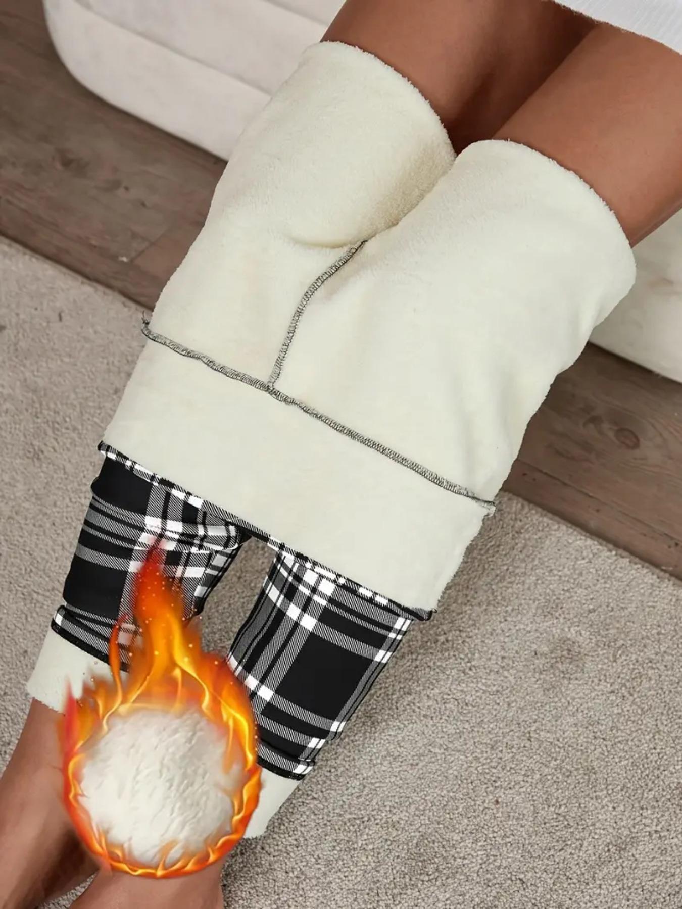 Women's Winter High Waist Plaid Fleece Lined Pants, Elastic Warm Lamb Velvet Nine-Point Leggings, Casual Fashion S-Xxl, Stretchy Soft Leggings